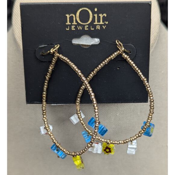 nOir Gold Bead and Flower Petal Hoop Earrings - Picture 1 of 6